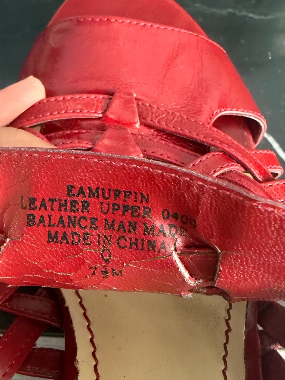 Enzo Angiolini "Vanida" Red Leather Woven Strappy Cork Wedge Sandals - Picture 9 of 9